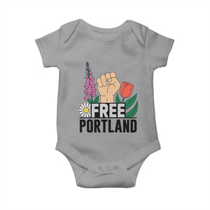 Free Portland Raised Fist Baby Onesie Patriotic Oregon Freedom Floral Justice TS02 Sport Gray Print Your Wear