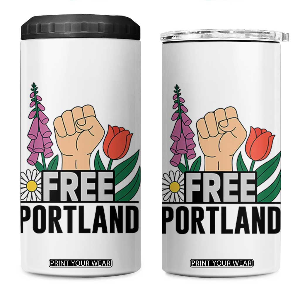 Free Portland Raised Fist 4 in 1 Can Cooler Tumbler Patriotic Oregon Freedom Floral Justice TS02 One Size: 16 oz White Print Your Wear