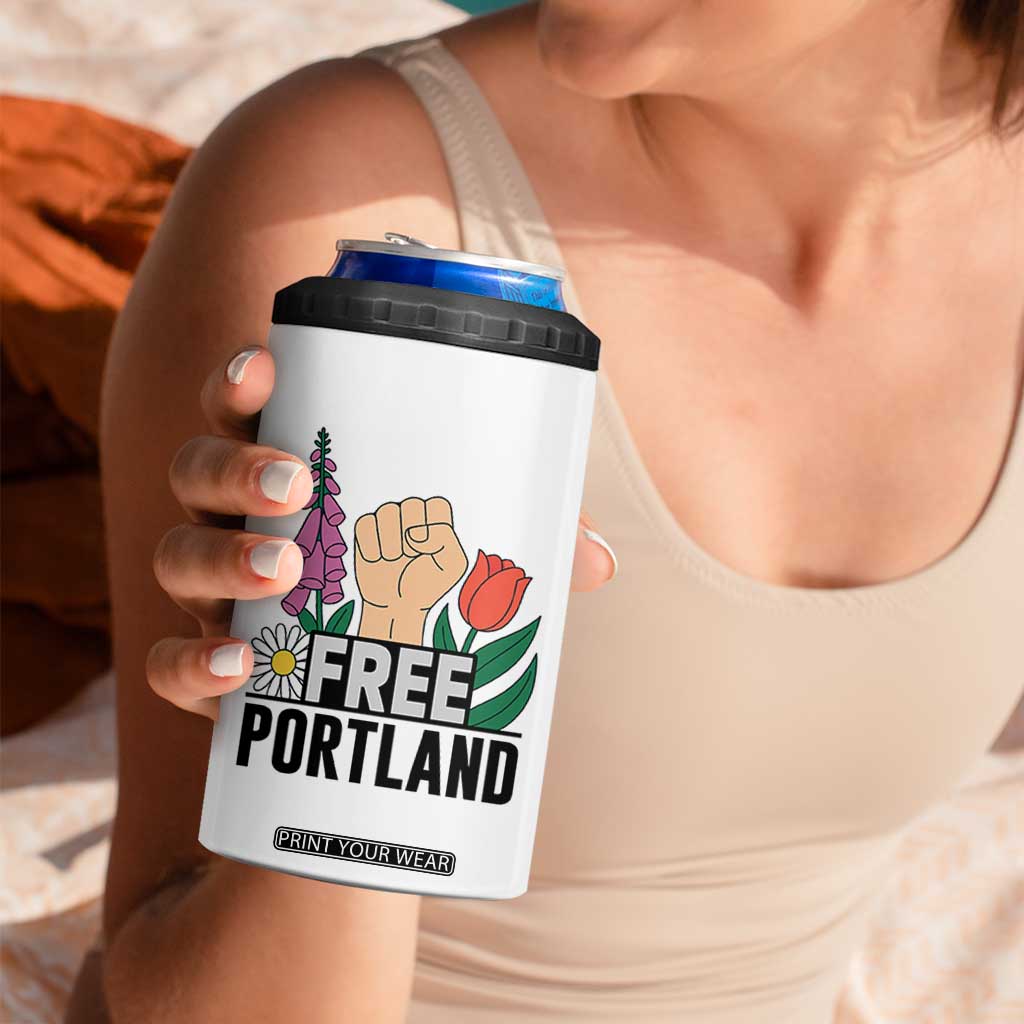 Free Portland Raised Fist 4 in 1 Can Cooler Tumbler Patriotic Oregon Freedom Floral Justice TS02 Print Your Wear