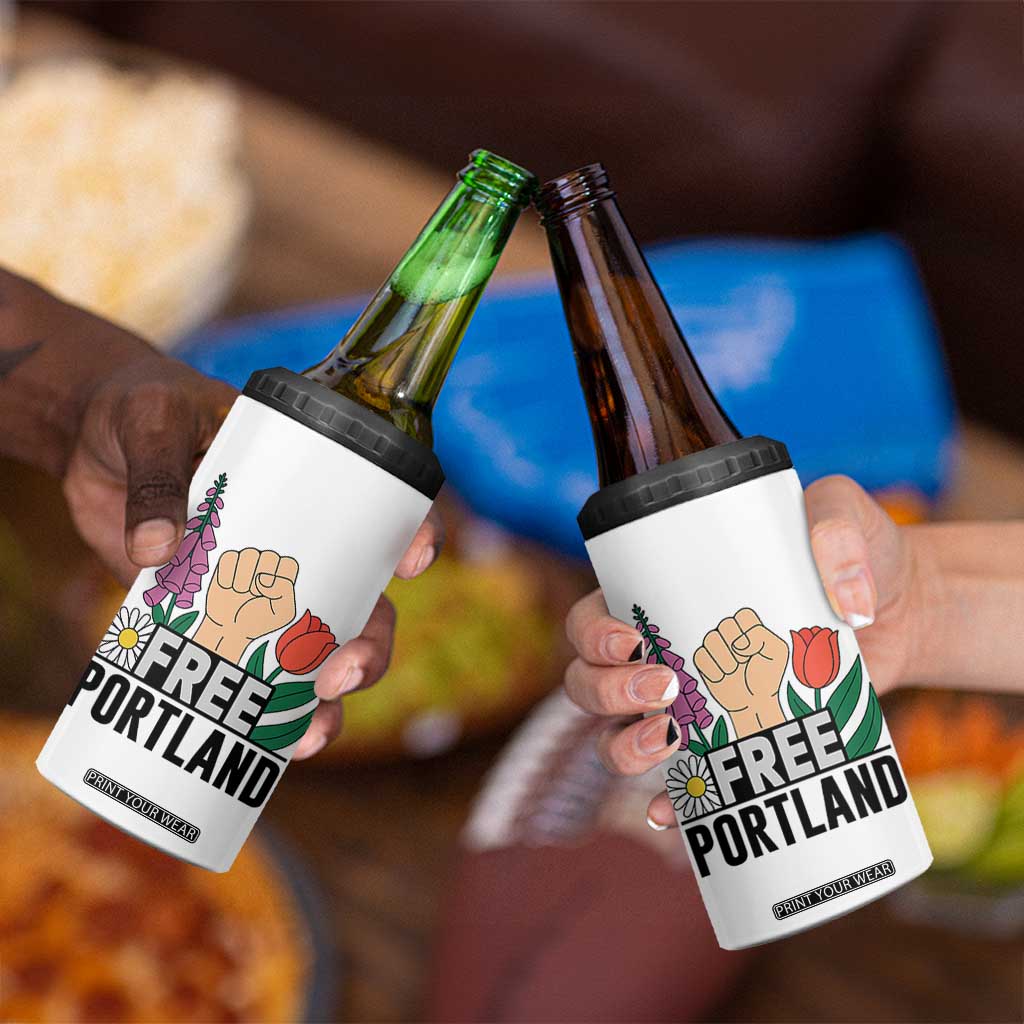 Free Portland Raised Fist 4 in 1 Can Cooler Tumbler Patriotic Oregon Freedom Floral Justice TS02 Print Your Wear