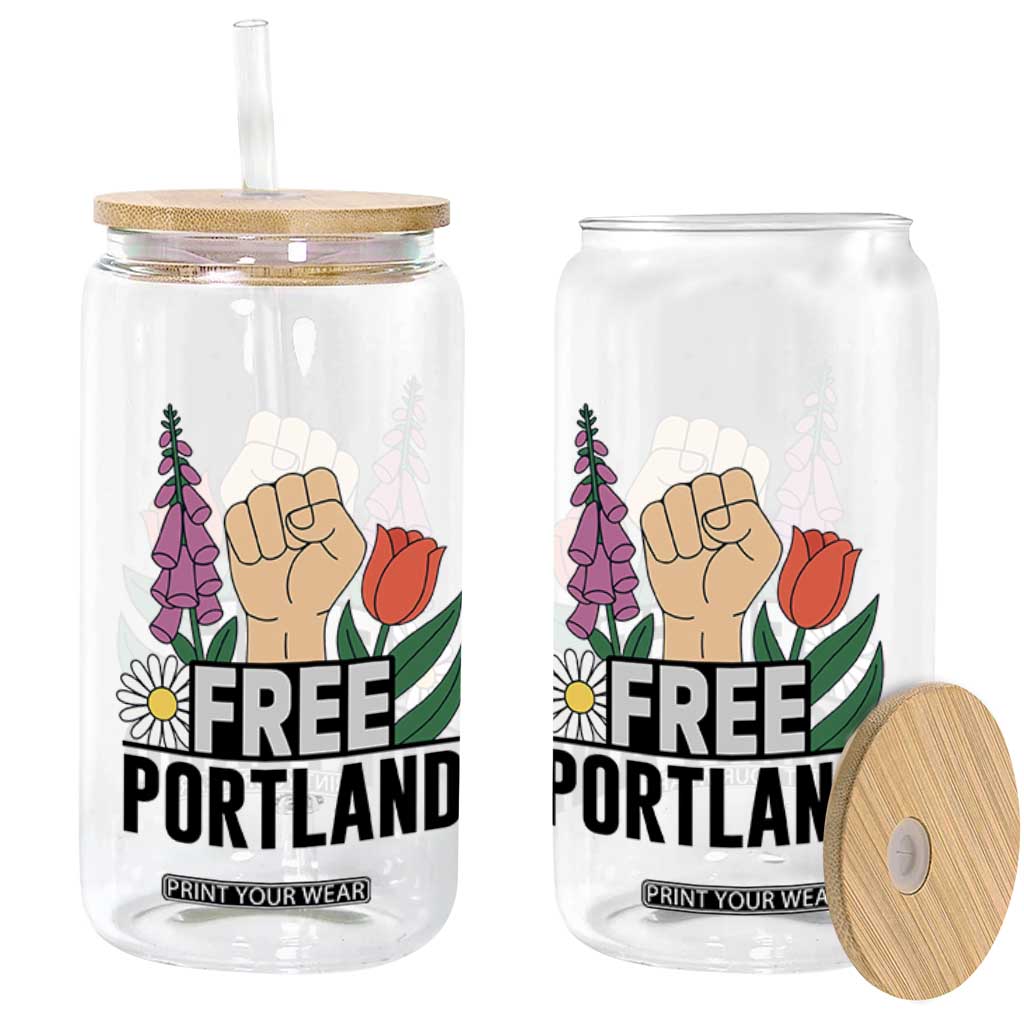 Free Portland Raised Fist Glass Can Patriotic Oregon Freedom Floral Justice TS02 Print Your Wear