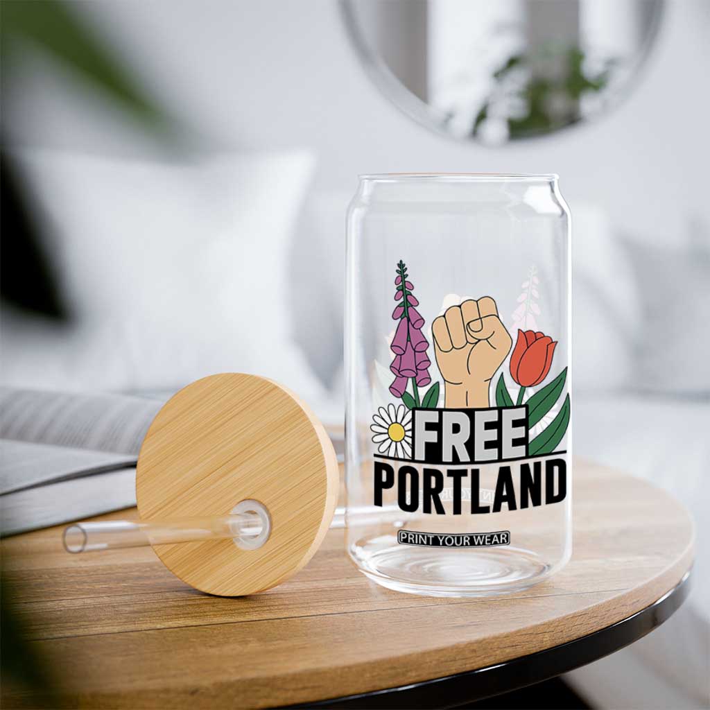 Free Portland Raised Fist Glass Can Patriotic Oregon Freedom Floral Justice TS02 Print Your Wear