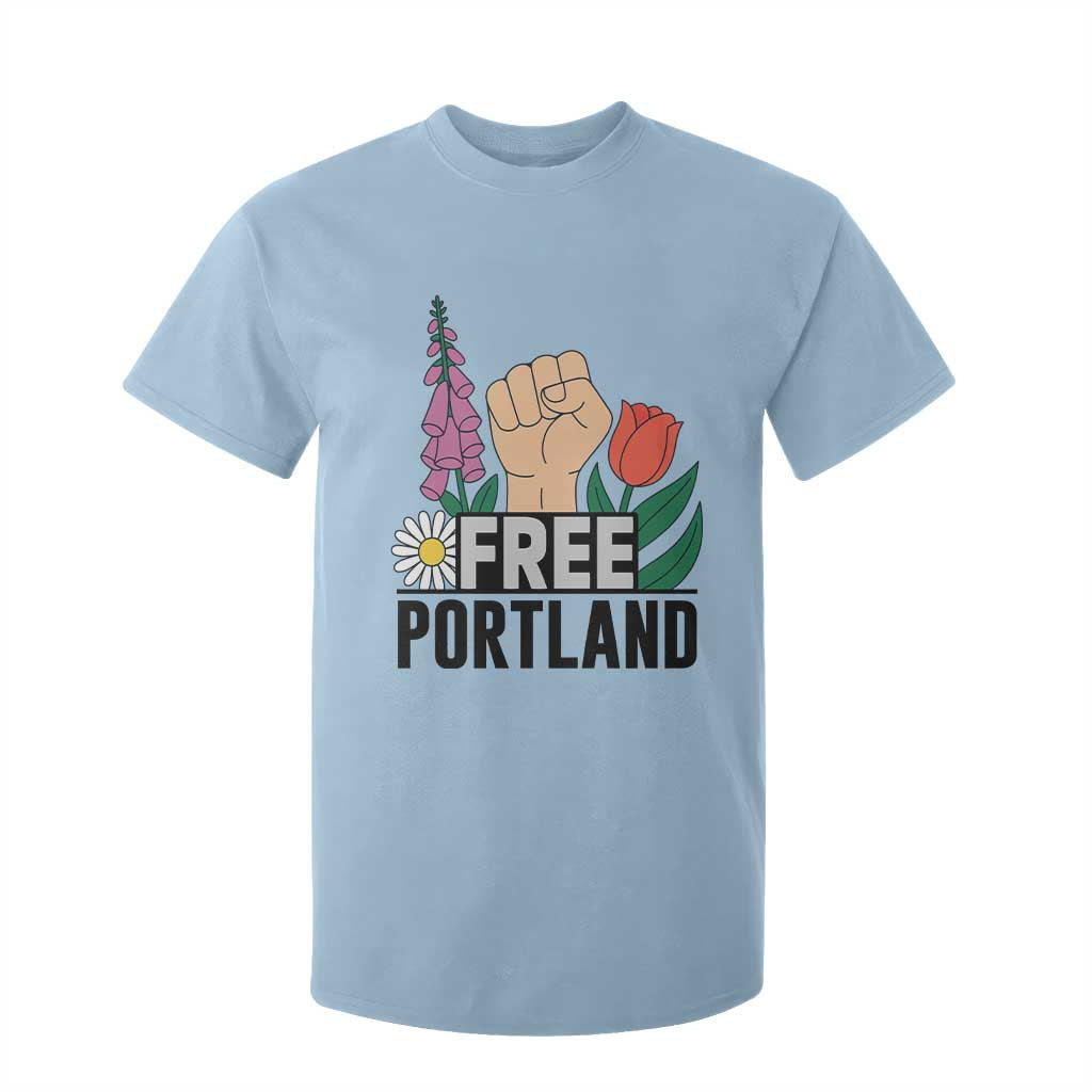 Free Portland Raised Fist T Shirt For Kid Patriotic Oregon Freedom Floral Justice TS02 Light Blue Print Your Wear