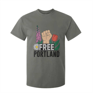 Free Portland Raised Fist T Shirt For Kid Patriotic Oregon Freedom Floral Justice TS02 Military Green Print Your Wear