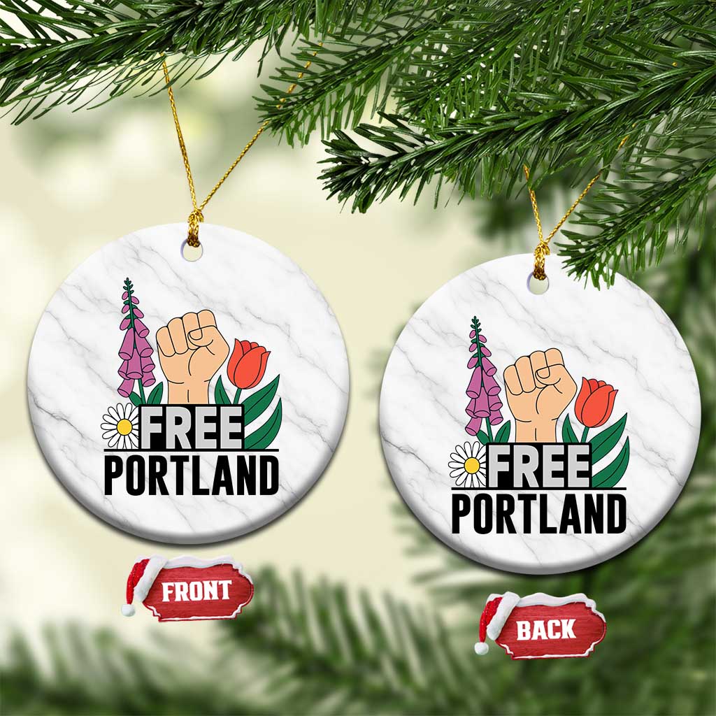 Free Portland Raised Fist Ceramic Ornament Patriotic Oregon Freedom Floral Justice TS02 1pc White Marble Print Your Wear