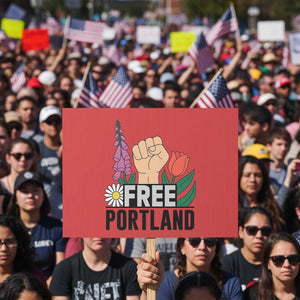 Free Portland Raised Fist Protest Sign Patriotic Oregon Freedom Floral Justice TS02 Horizontal 18" x 24" Red Print Your Wear