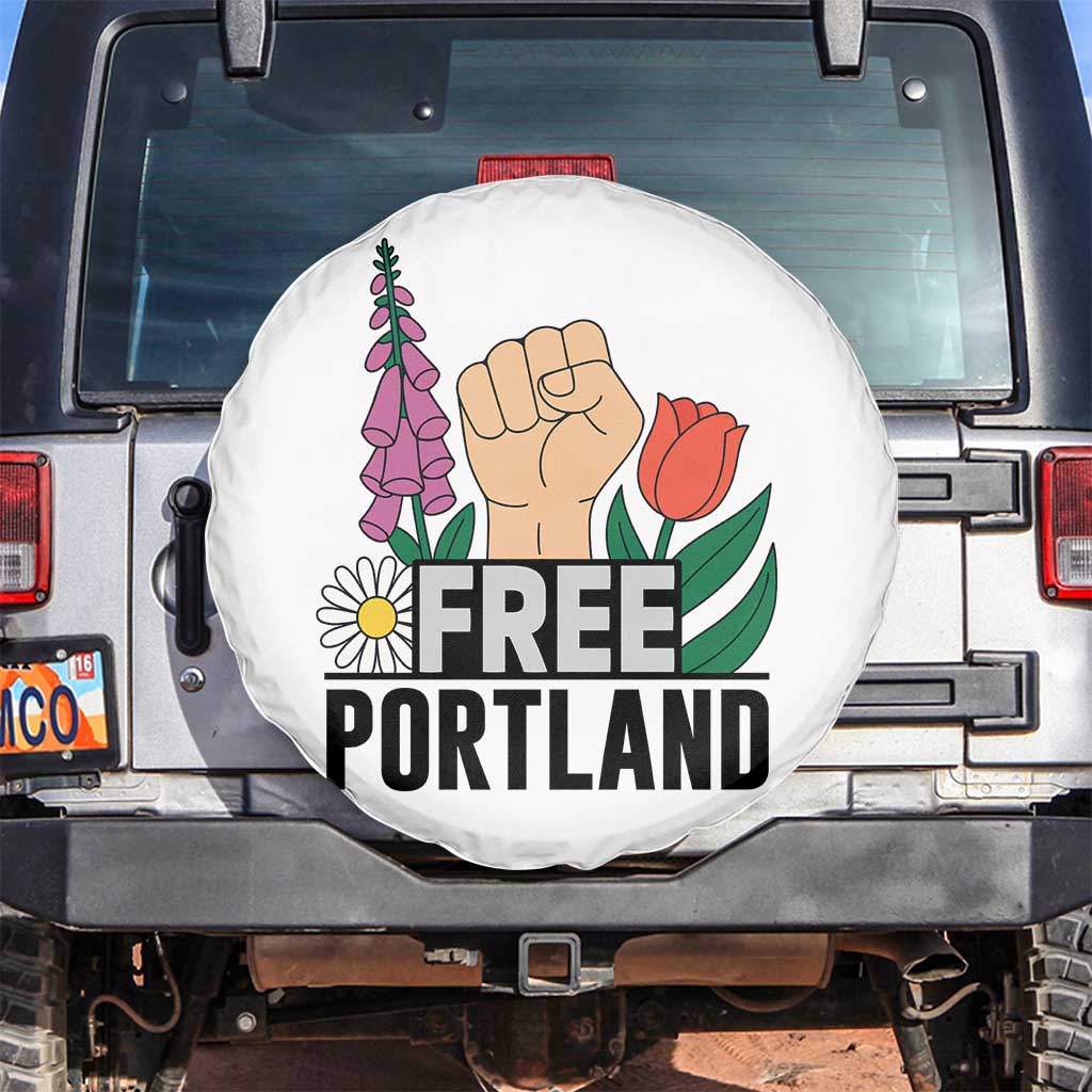Free Portland Raised Fist Spare Tire Cover Patriotic Oregon Freedom Floral Justice TS02 No hole White Print Your Wear