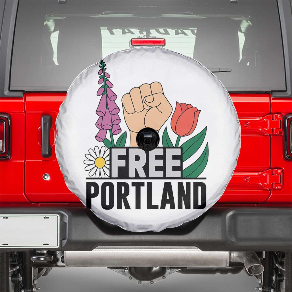 Free Portland Raised Fist Spare Tire Cover Patriotic Oregon Freedom Floral Justice TS02 White Print Your Wear