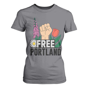 Free Portland Raised Fist T Shirt For Women Patriotic Oregon Freedom Floral Justice TS02 Charcoal Print Your Wear