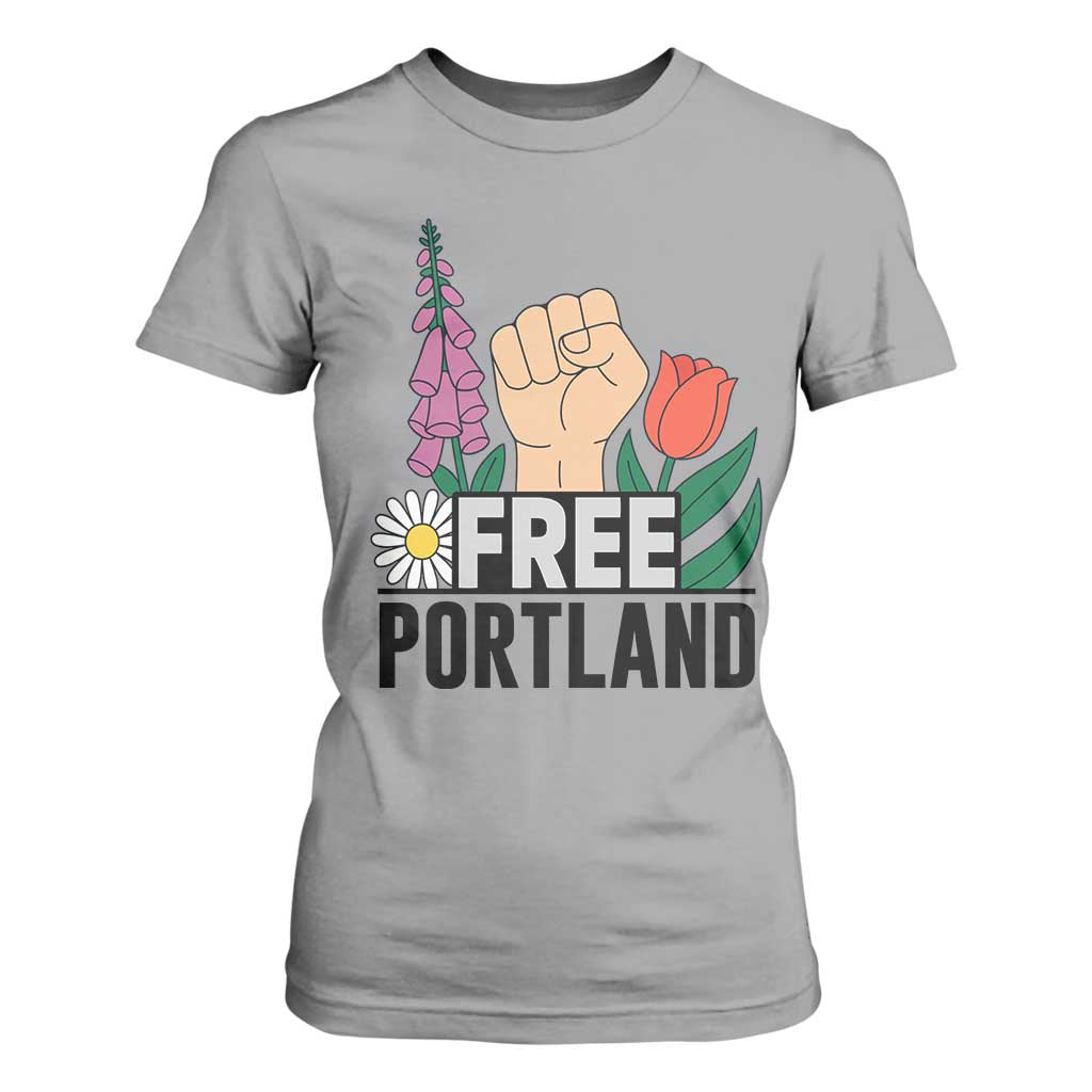 Free Portland Raised Fist T Shirt For Women Patriotic Oregon Freedom Floral Justice TS02 Sport Gray Print Your Wear