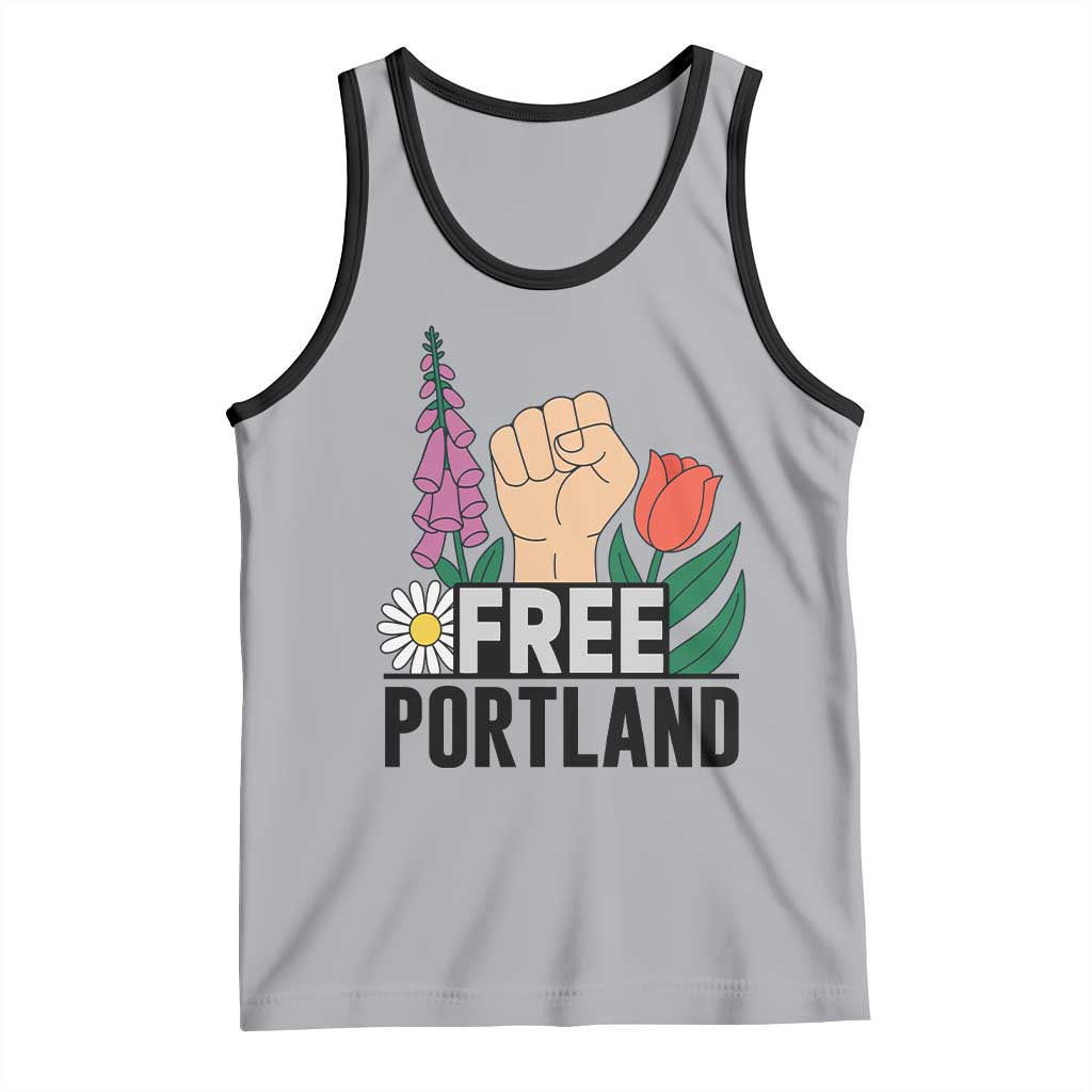 Free Portland Raised Fist Tank Top Patriotic Oregon Freedom Floral Justice TS02 Athletic Heather Black Print Your Wear