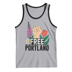 Free Portland Raised Fist Tank Top Patriotic Oregon Freedom Floral Justice TS02 Athletic Heather Black Print Your Wear