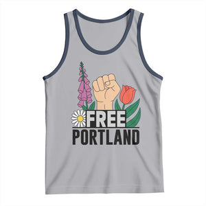 Free Portland Raised Fist Tank Top Patriotic Oregon Freedom Floral Justice TS02 Athletic Heather Navy Print Your Wear