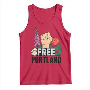 Free Portland Raised Fist Tank Top Patriotic Oregon Freedom Floral Justice TS02 Red Print Your Wear