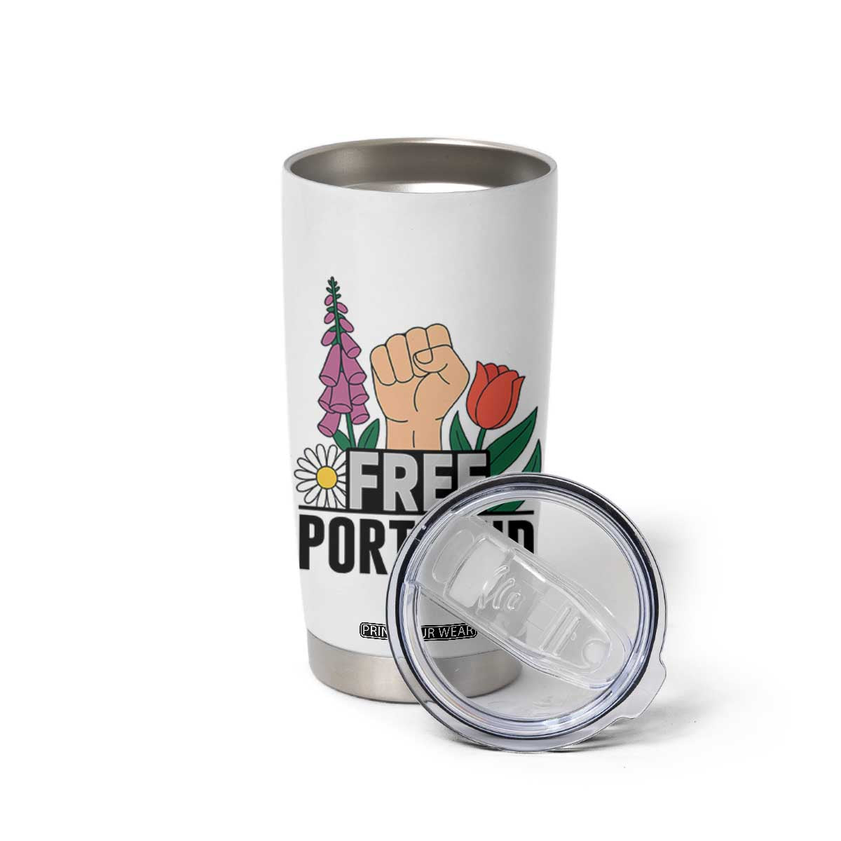 Free Portland Raised Fist Tumbler Cup Patriotic Oregon Freedom Floral Justice TS02 Print Your Wear