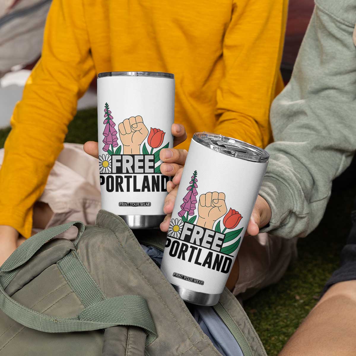 Free Portland Raised Fist Tumbler Cup Patriotic Oregon Freedom Floral Justice TS02 Print Your Wear