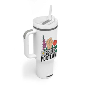 Free Portland Raised Fist Tumbler With Handle Patriotic Oregon Freedom Floral Justice TS02 Print Your Wear