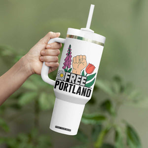 Free Portland Raised Fist Tumbler With Handle Patriotic Oregon Freedom Floral Justice TS02 Print Your Wear