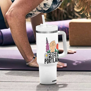 Free Portland Raised Fist Tumbler With Handle Patriotic Oregon Freedom Floral Justice TS02 Print Your Wear