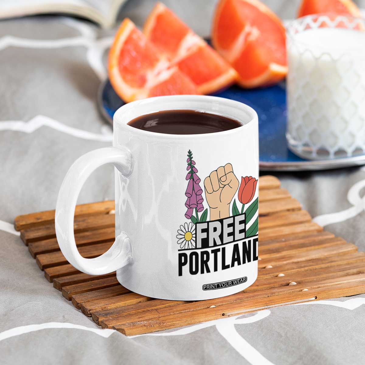 Free Portland Raised Fist Coffee Mug Patriotic Oregon Freedom Floral Justice TS02 Print Your Wear