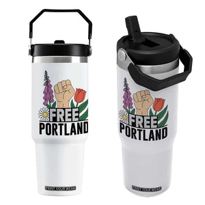 Free Portland Raised Fist Flip Straw Tumbler Patriotic Oregon Freedom Floral Justice TS02 One Size: 30 oz White Print Your Wear