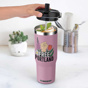 Free Portland Raised Fist Flip Straw Tumbler Patriotic Oregon Freedom Floral Justice TS02 One Size: 30 oz Light Pink Print Your Wear