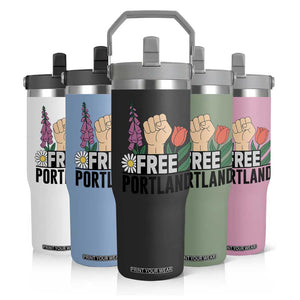 Free Portland Raised Fist Flip Straw Tumbler Patriotic Oregon Freedom Floral Justice TS02 Print Your Wear