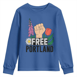 Free Portland Raised Fist Youth Sweatshirt Patriotic Oregon Freedom Floral Justice TS02 Royal Blue Print Your Wear