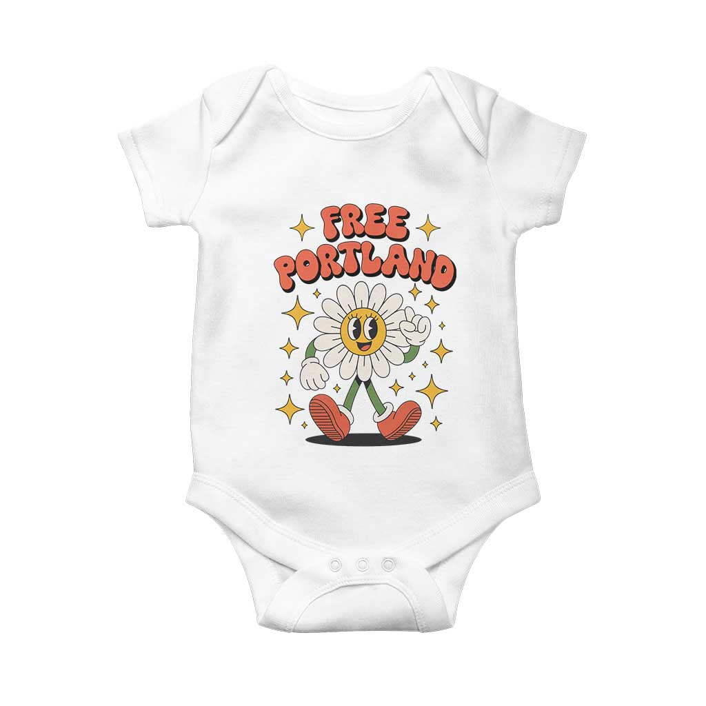 Retro Daisy Free Portland Baby Onesie Oregon Freedom Fighter Flower Groovy Graphic TS02 White Print Your Wear