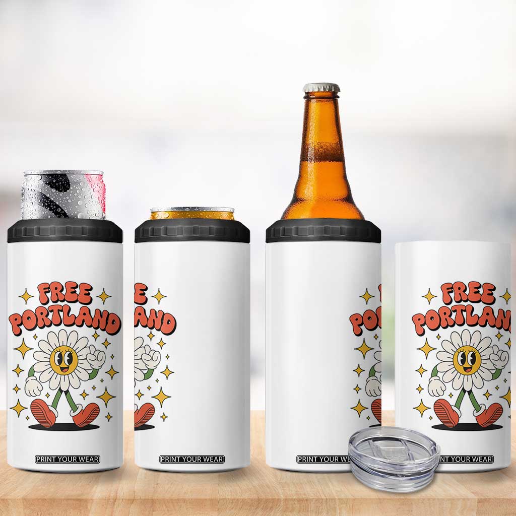 Retro Daisy Free Portland 4 in 1 Can Cooler Tumbler Oregon Freedom Fighter Flower Groovy Graphic TS02 Print Your Wear