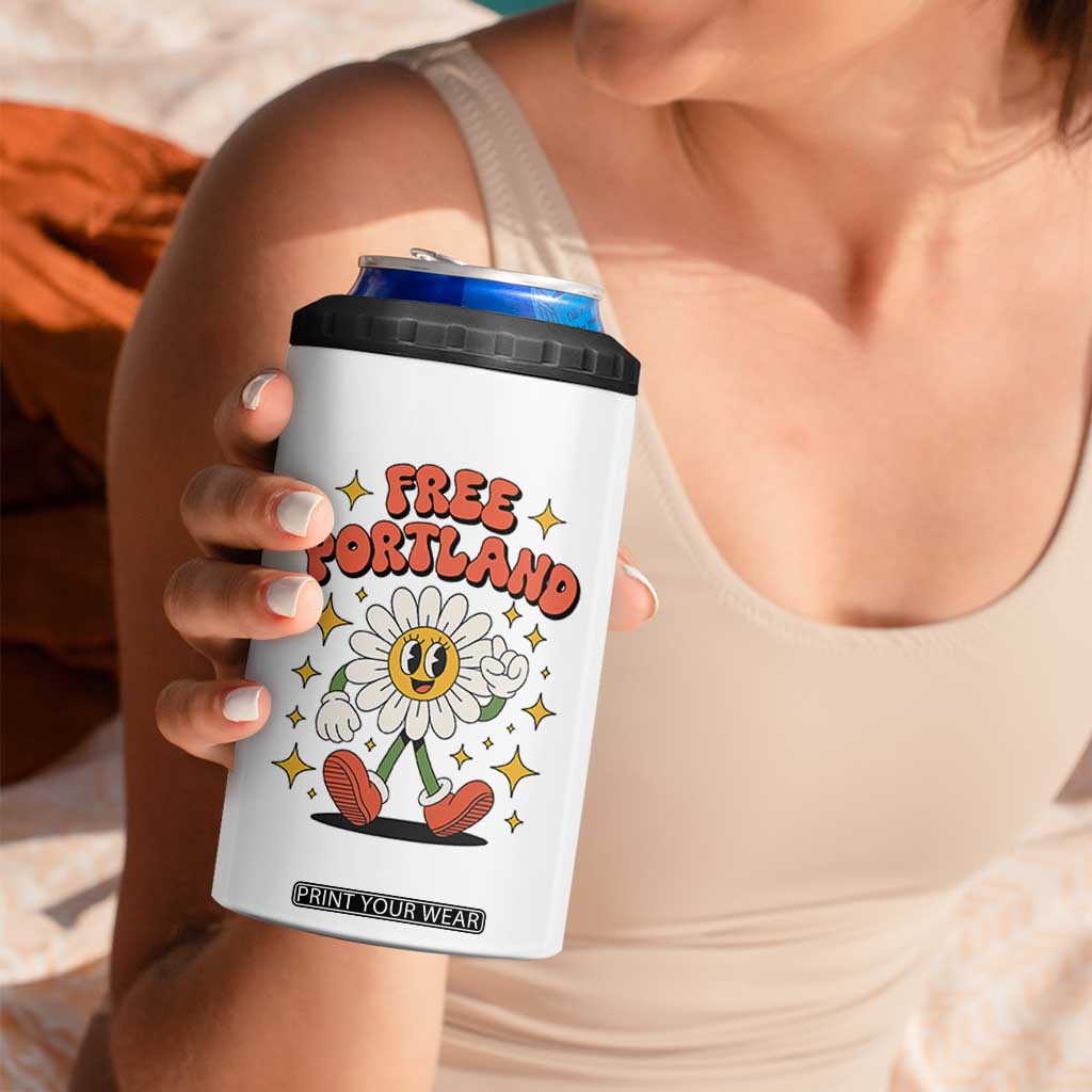 Retro Daisy Free Portland 4 in 1 Can Cooler Tumbler Oregon Freedom Fighter Flower Groovy Graphic TS02 Print Your Wear
