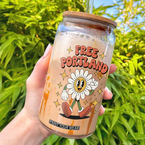 Retro Daisy Free Portland Glass Can Oregon Freedom Fighter Flower Groovy Graphic TS02 White Print Your Wear