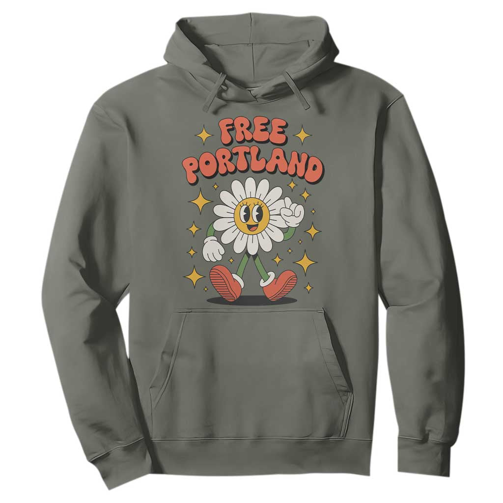 Retro Daisy Free Portland Hoodie Oregon Freedom Fighter Flower Groovy Graphic TS02 Military Green Print Your Wear