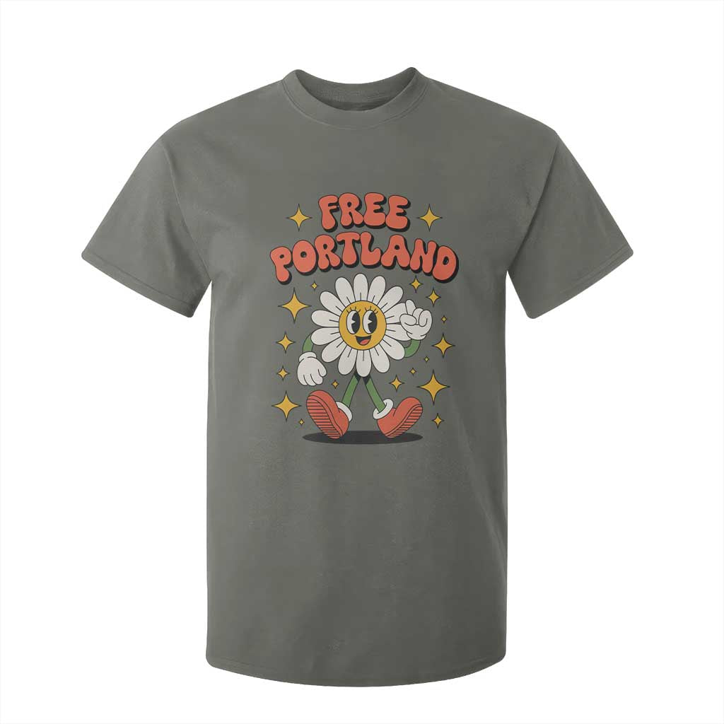 Retro Daisy Free Portland T Shirt For Kid Oregon Freedom Fighter Flower Groovy Graphic TS02 Military Green Print Your Wear