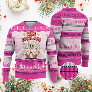 Retro Daisy Free Portland Ugly Christmas Sweater Oregon Freedom Fighter Flower Groovy Graphic - Print Your Wear