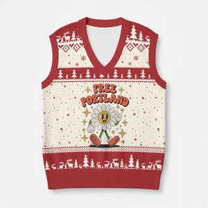 Retro Daisy Free Portland V-Neck Knit Sweater Vest Oregon Freedom Fighter Flower Groovy Graphic - Print Your Wear