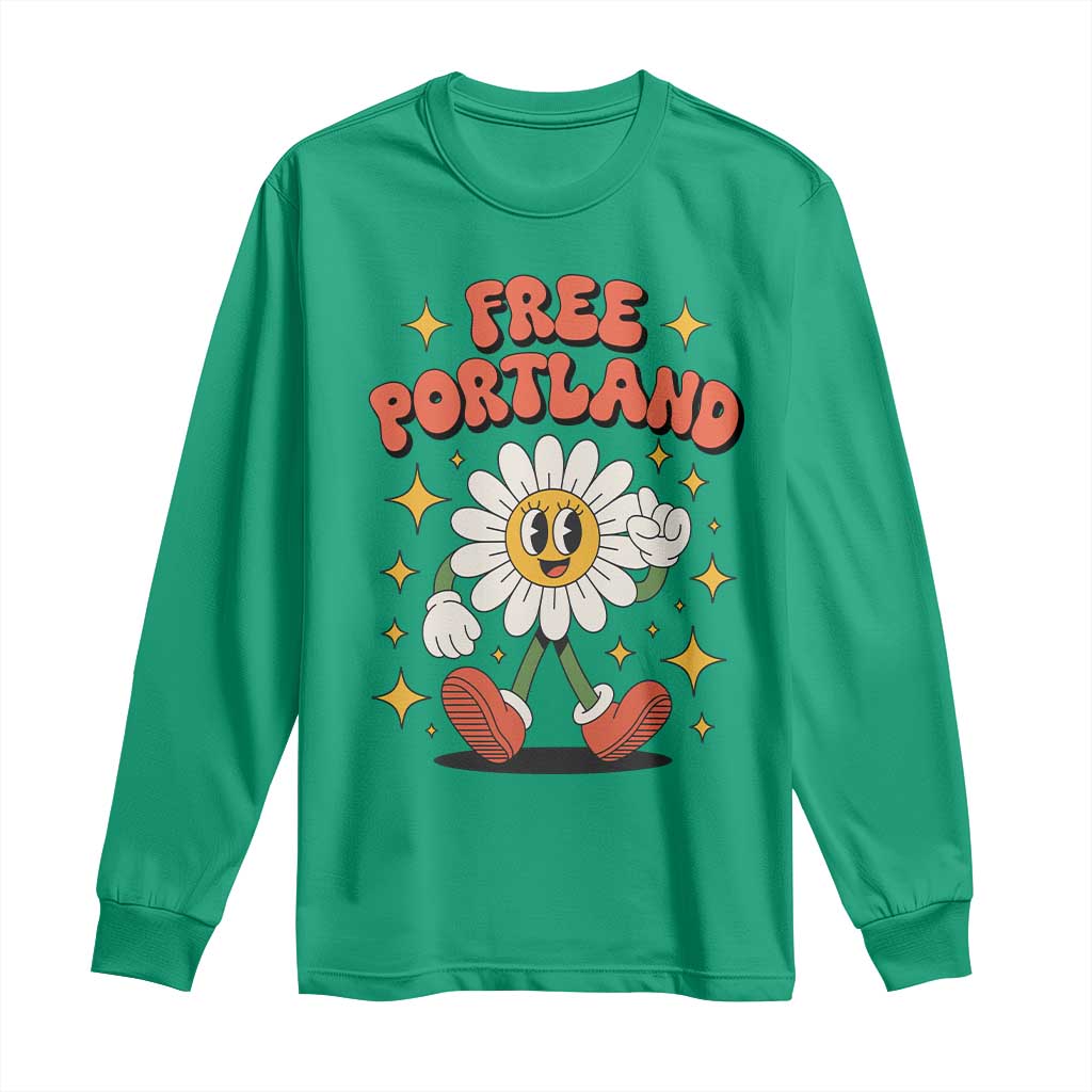 Retro Daisy Free Portland Long Sleeve Shirt Oregon Freedom Fighter Flower Groovy Graphic TS02 Irish Green Print Your Wear