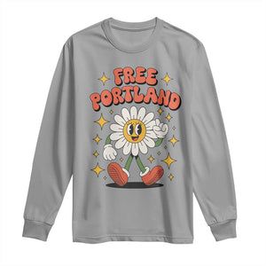 Retro Daisy Free Portland Long Sleeve Shirt Oregon Freedom Fighter Flower Groovy Graphic TS02 Sport Gray Print Your Wear
