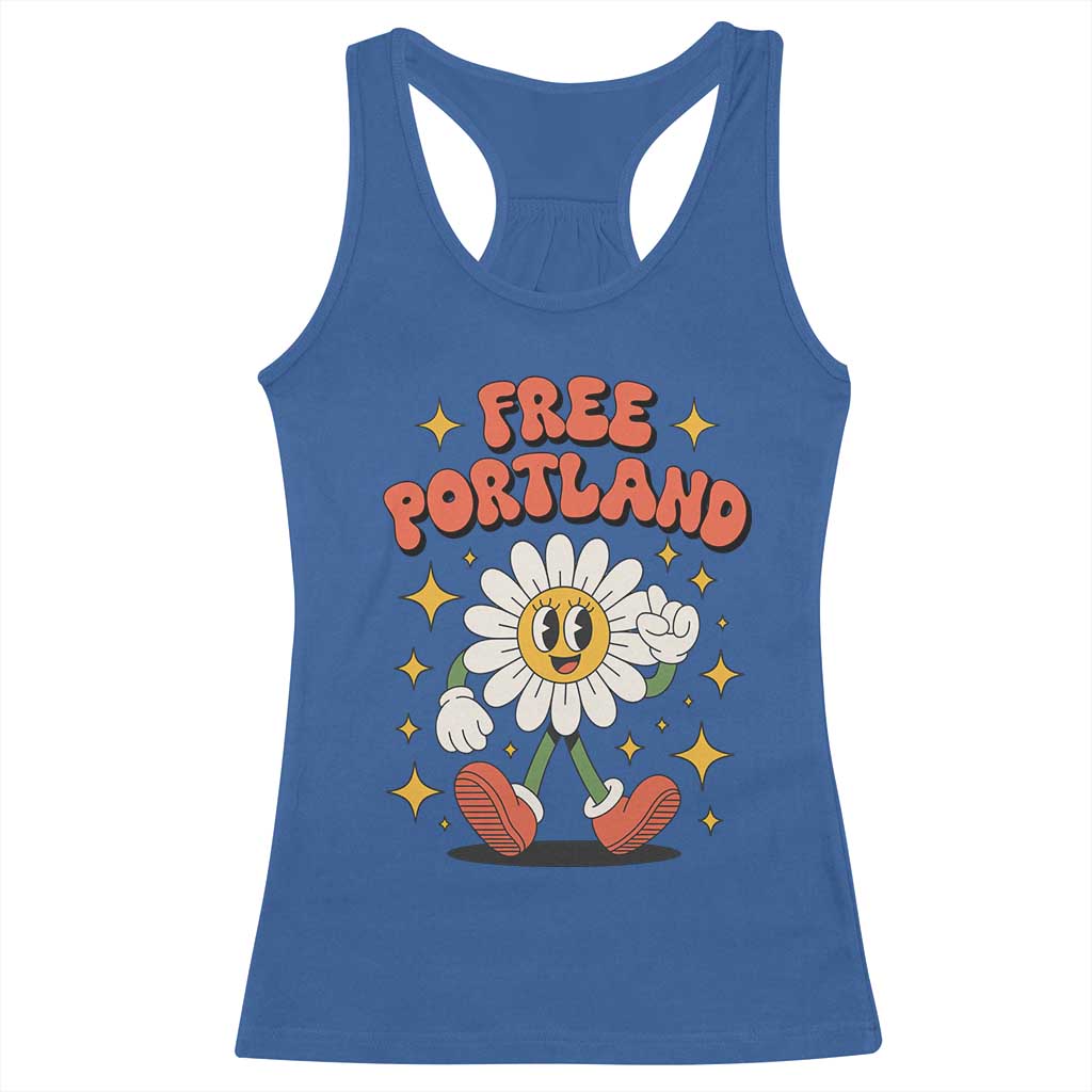 Retro Daisy Free Portland Racerback Tank Top Oregon Freedom Fighter Flower Groovy Graphic TS02 Royal Blue Print Your Wear