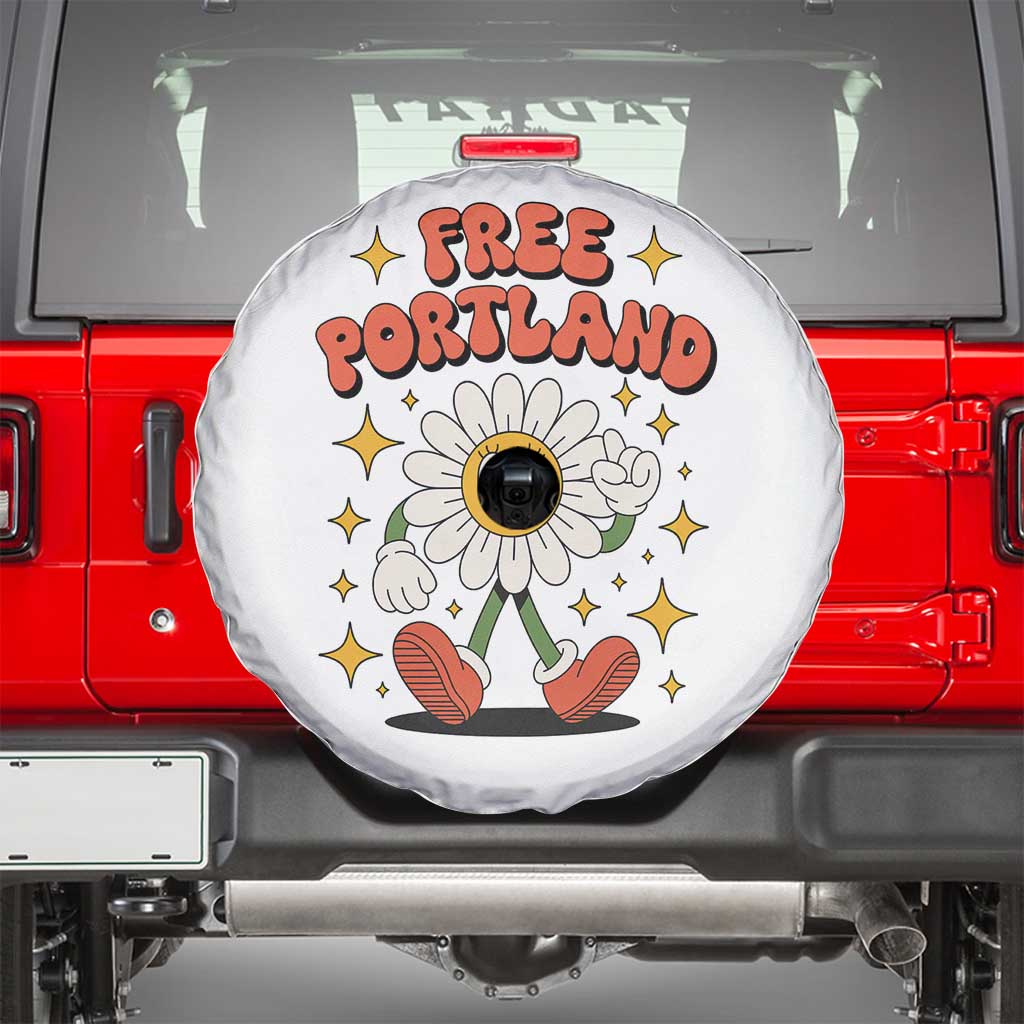 Retro Daisy Free Portland Spare Tire Cover Oregon Freedom Fighter Flower Groovy Graphic TS02 White Print Your Wear