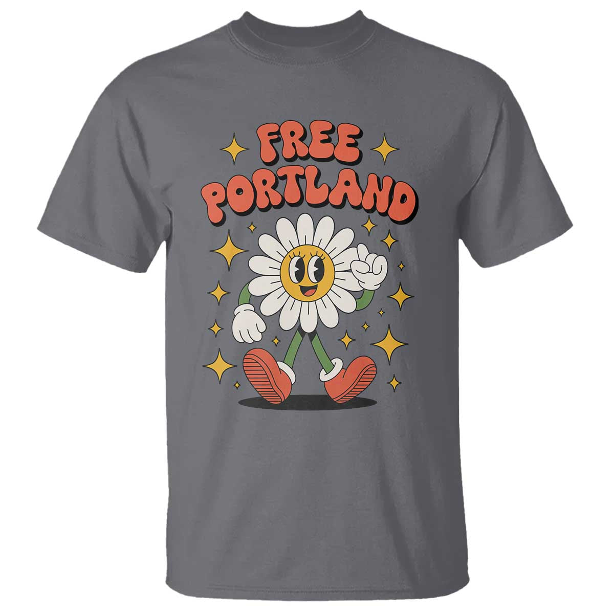 Retro Daisy Free Portland T Shirt Oregon Freedom Fighter Flower Groovy Graphic TS02 Charcoal Print Your Wear