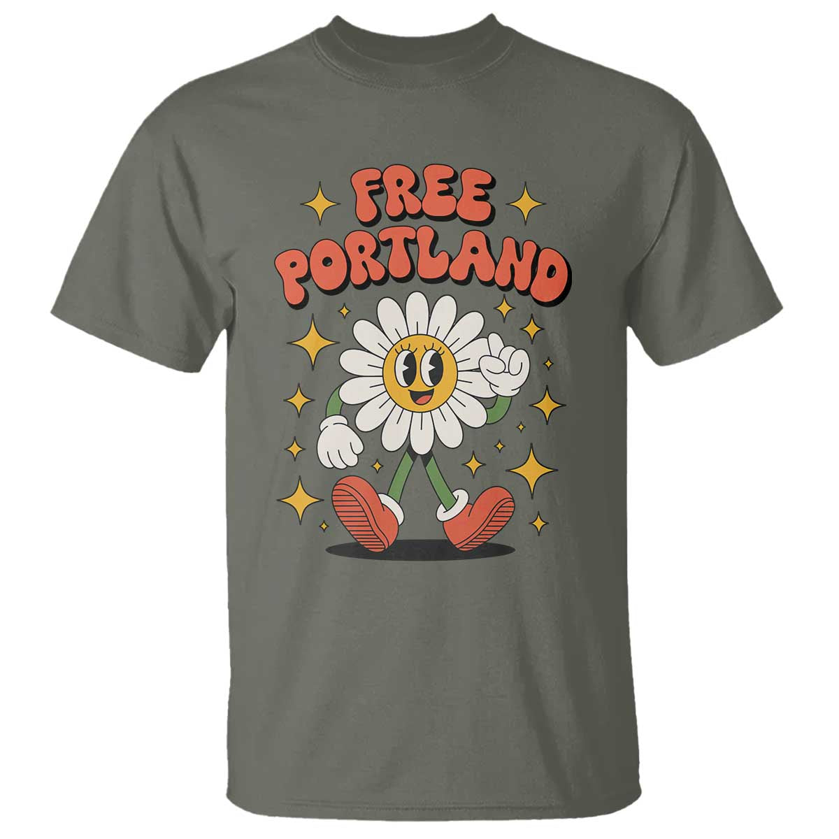 Retro Daisy Free Portland T Shirt Oregon Freedom Fighter Flower Groovy Graphic TS02 Military Green Print Your Wear
