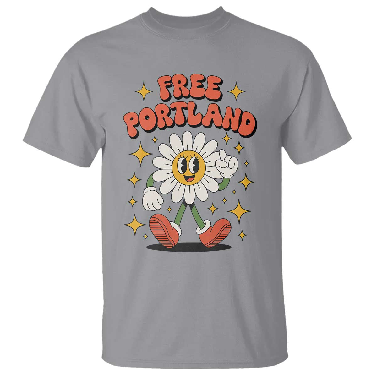 Retro Daisy Free Portland T Shirt Oregon Freedom Fighter Flower Groovy Graphic TS02 Sport Gray Print Your Wear