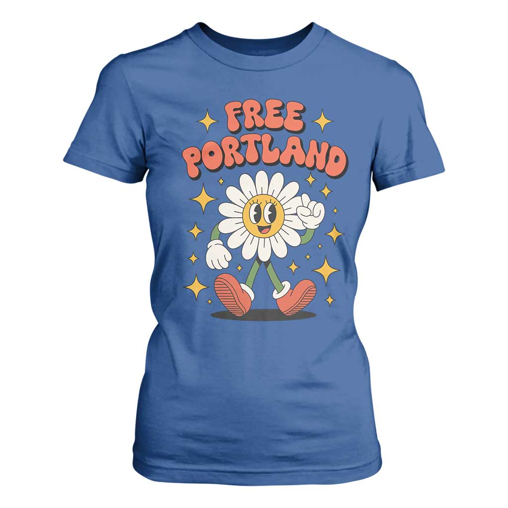 Retro Daisy Free Portland T Shirt For Women Oregon Freedom Fighter Flower Groovy Graphic TS02 Royal Blue Print Your Wear