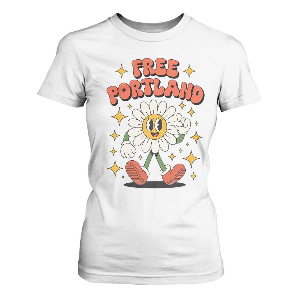 Retro Daisy Free Portland T Shirt For Women Oregon Freedom Fighter Flower Groovy Graphic TS02 White Print Your Wear