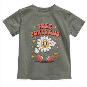 Retro Daisy Free Portland Toddler T Shirt Oregon Freedom Fighter Flower Groovy Graphic TS02 Military Green Print Your Wear