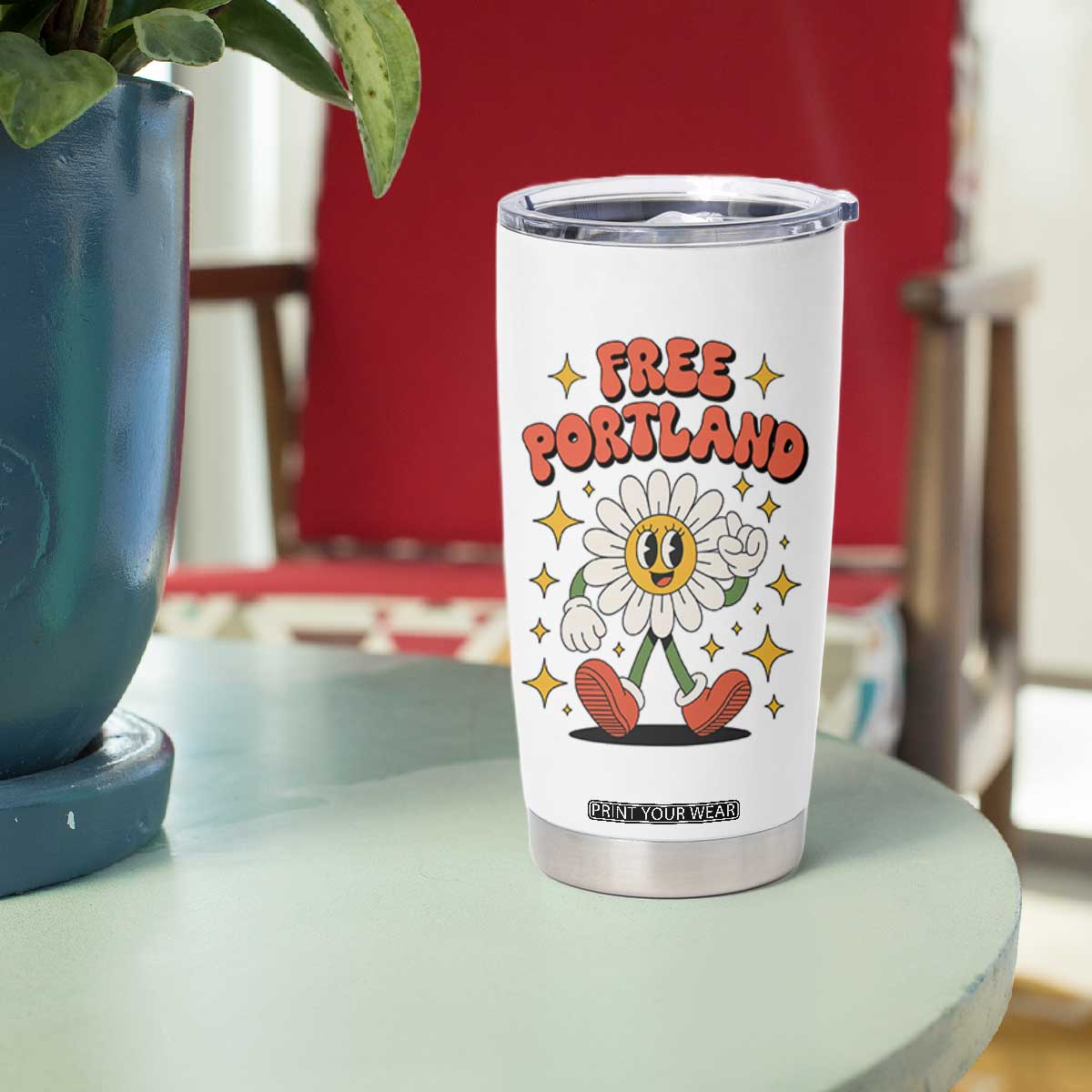 Retro Daisy Free Portland Tumbler Cup Oregon Freedom Fighter Flower Groovy Graphic TS02 Print Your Wear