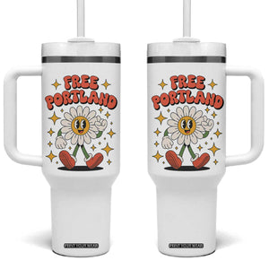 Retro Daisy Free Portland Tumbler With Handle Oregon Freedom Fighter Flower Groovy Graphic TS02 One Size: 40 oz White Print Your Wear