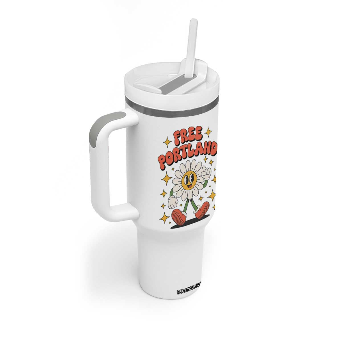 Retro Daisy Free Portland Tumbler With Handle Oregon Freedom Fighter Flower Groovy Graphic TS02 Print Your Wear