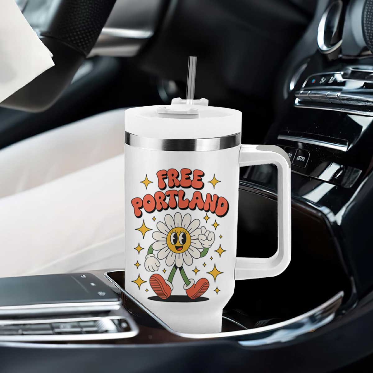 Retro Daisy Free Portland Tumbler With Handle Oregon Freedom Fighter Flower Groovy Graphic TS02 Print Your Wear